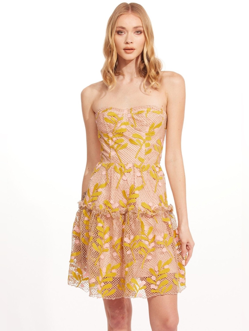Anthropologie Eva Franco Floral Lace Strapless Mini Dress Size 10 NWT